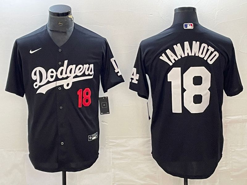 Men Los Angeles Dodgers 18 Yamamoto Black Nike Game MLB Jersey style 2